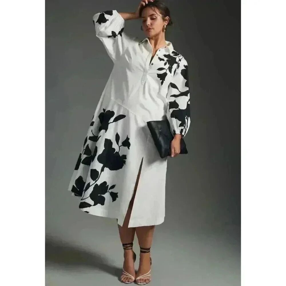 Jo Faulkner Anthropologie Asymmetrical Button Front Dress Womens S Floral NWT